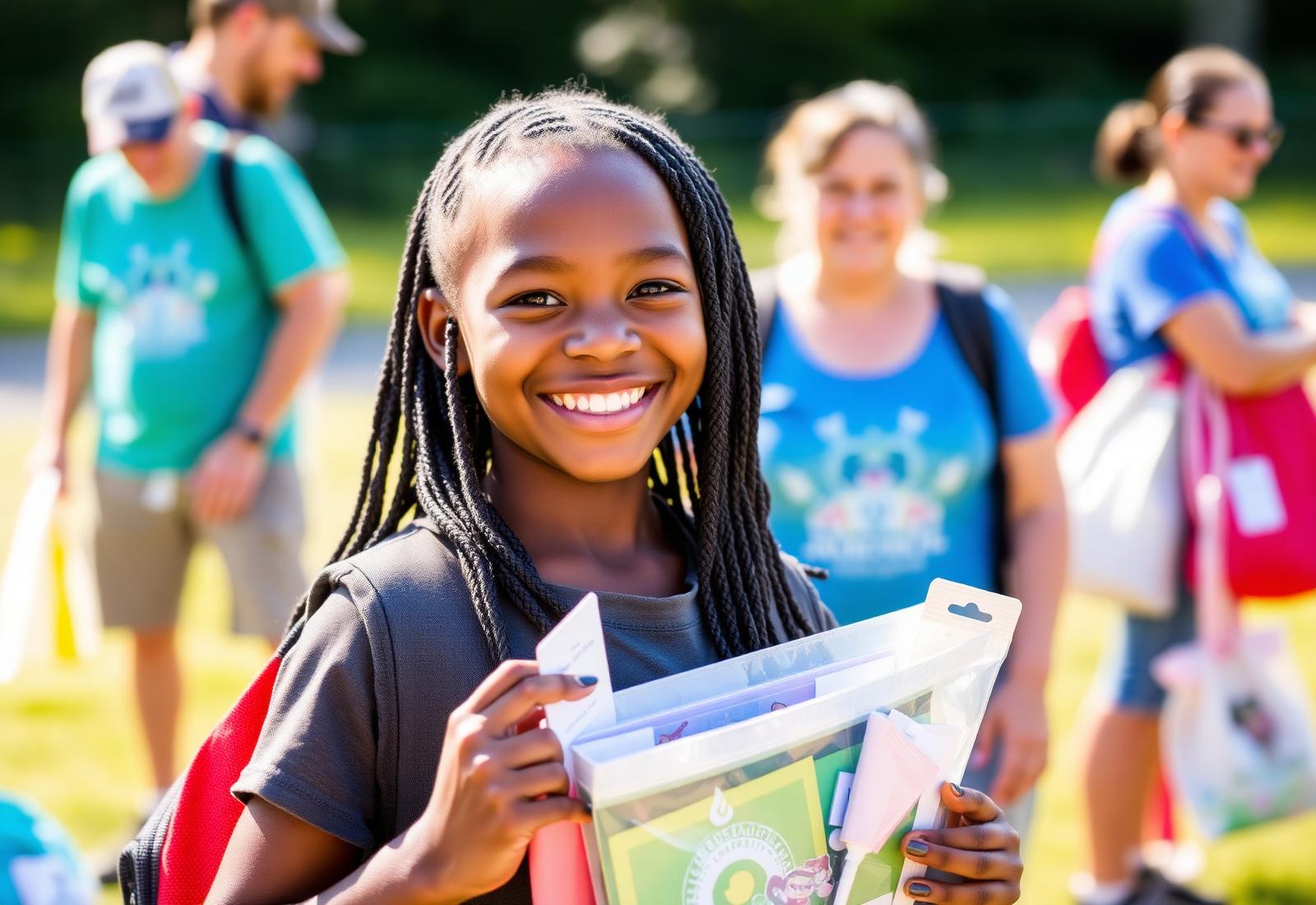 A young student smiling with a backpack at Splash 4 Supplies